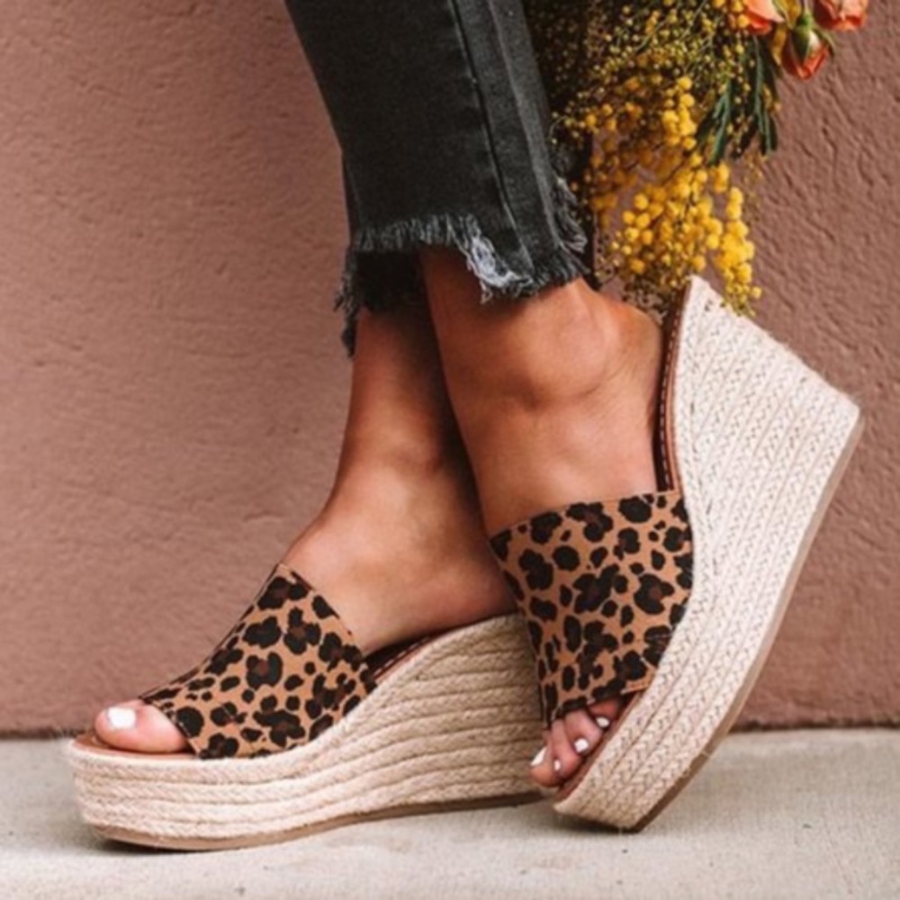 leopard Print Espadrille Wedge cream brown - Picture 1 of 3